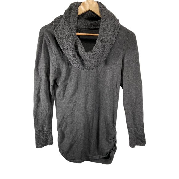 Grey Long Sleeve Knit Tunic Sweater w/ Cowl Neck & Side Ruching - Picture 1 of 1